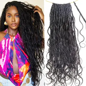 Body Wave Boho Faux Locs With Human Hair Curls Pre Looped Crochet Boho Braiding Human Hair Wavy End Goddess Locs Crochet Hair Extensions for Black Women