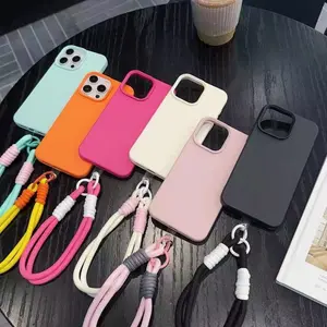 Candy-Colored Lychee Pattern Phone Case with Matching Wrist Strap, Compatible for iPhone 16-11 Universal Soft Shell Full Coverage Shockproof Trendy Design Protective Sleeve, Mobile Accessory, Daily Use Case, Stylish Sleeve, Fashionable Cover, Durable Mate