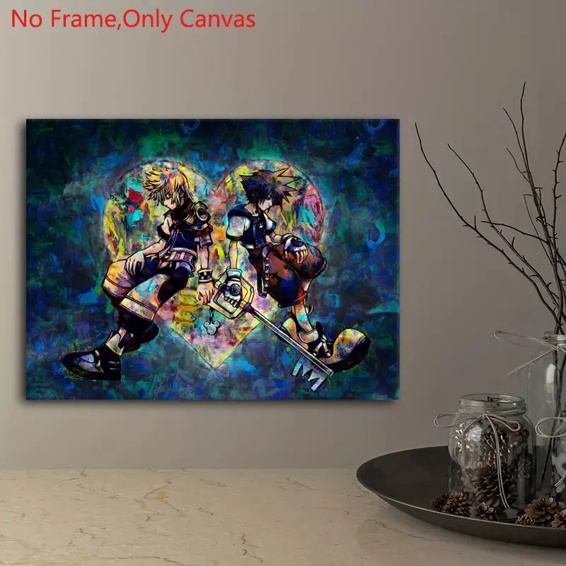 1 piece/set frameless canvas painting print poster,Classic abstract anime pop art, Modern Art Design, Artwork,Sora and Roxas Keyblade Kingdom Hearts,gift for video game lovers, bedroom,living room,office,wall decoration,room decor