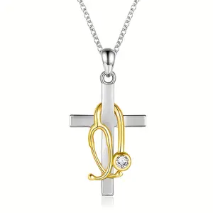 1 Elegant Women'S Pendant Necklace Featuring a Stylish Cross with a Stethoscope Design, Perfect for Everyday Wear And Makes It Ideal for Professionals
