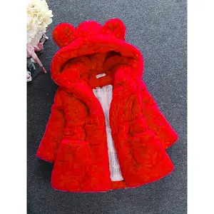 Girls' Soft and Cute Plush Hooded Jacket Thick Fleece Open Front Warm Winter Autumn Clothing Outdoor Wear Pink