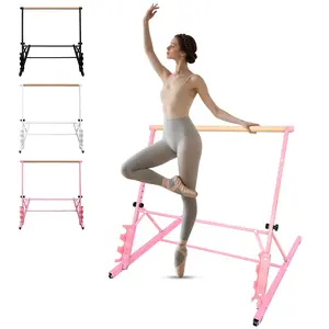 [Fahuac] Professional Ballet Barre for Home - Adjustable 32"-38" Height Solid Wood Dance Barre with Triangle Structure, Rolling Wheels, 2 Weight Racks, Portable Ballet Bar for Pilates, Stretching & Dance Training.