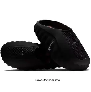 Black Thick-Soled Massage Slides, Orange Spherical Outsole, Breathable Fabric Upper, Pre-Game Recovery Tech Mules