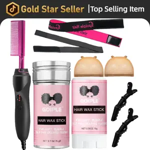 9 Counts Hot Comb Set Electric Hair Straightener Curling Iron for Black Hair Wigs Includes Wax Stick Wig Cap and Edge Band