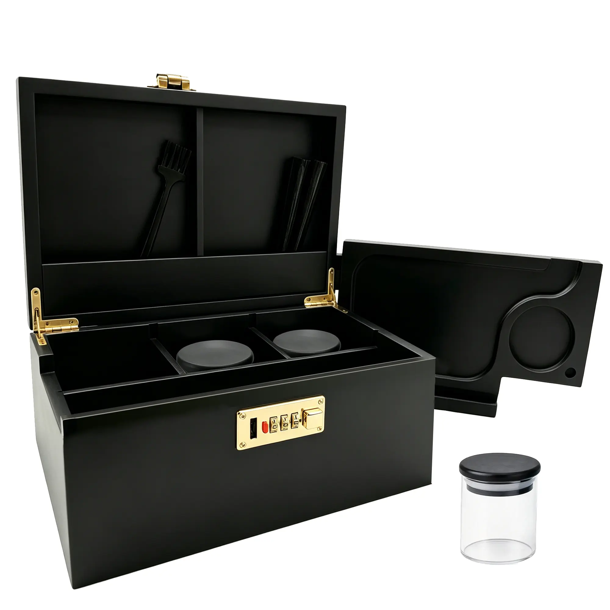 Bamboo Storage Box with Combination Lock - Handmade Wooden Gift Chest with Removable Dividers & Accessories, Ideal Mother's Day Father's Day Birthday Christmas Housewarming Present(Black)