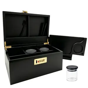Bamboo Storage Box with Combination Lock - Handmade Wooden Gift Chest with Removable Dividers & Accessories, Ideal Mother's Day Father's Day Birthday Christmas Housewarming Present(Black)
