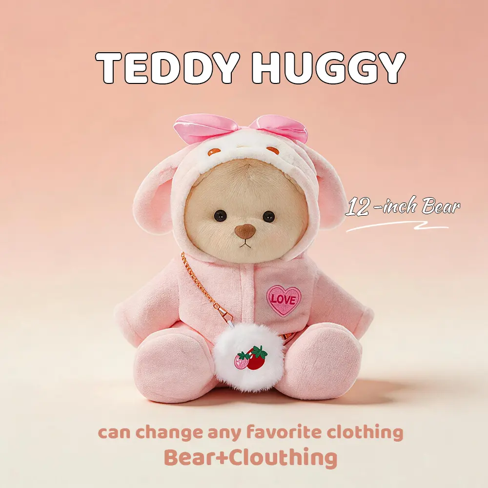 TEDDY HUGGY Pink Bunny Set Teddy Bear Outfit - Animal Series for 12-Inch Plush Bears, Soft Stuffed Animal Clothes, rabbit clothes, piano