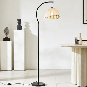 60" Arched Floor Lamp Black Iron Fabric Shade E26 Warm White Bulb Included