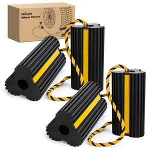 Nilight Heavy-Duty Rubber Wheel Chocks, 4-Pack with Rope, Yellow Reflective Strips, Tire Stopper Stabilizer for RVs, Cars, Trucks, Truck Accessories