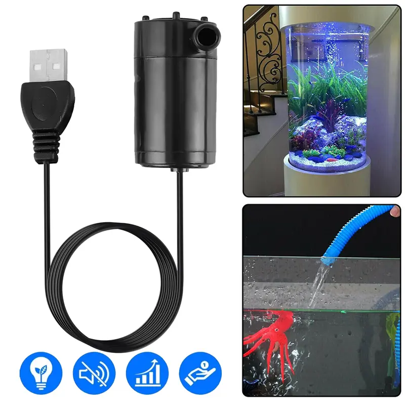 Mini Mute Submersible Water Pump USB 5V 1M Cable Fits Garden Fountains Fish Tanks Home Use Small & Quiet Easy to Set Up