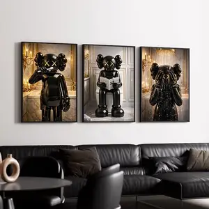 Set of 3 Black Kaws in Shower & Bathroom, Kaws Poster, Hypebeast Prints, Washroom Wall Art, Bathroom Decor
