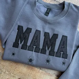 Aesthetic Mama Spider Spooky Season Embroidered Crewneck Sweatshirt