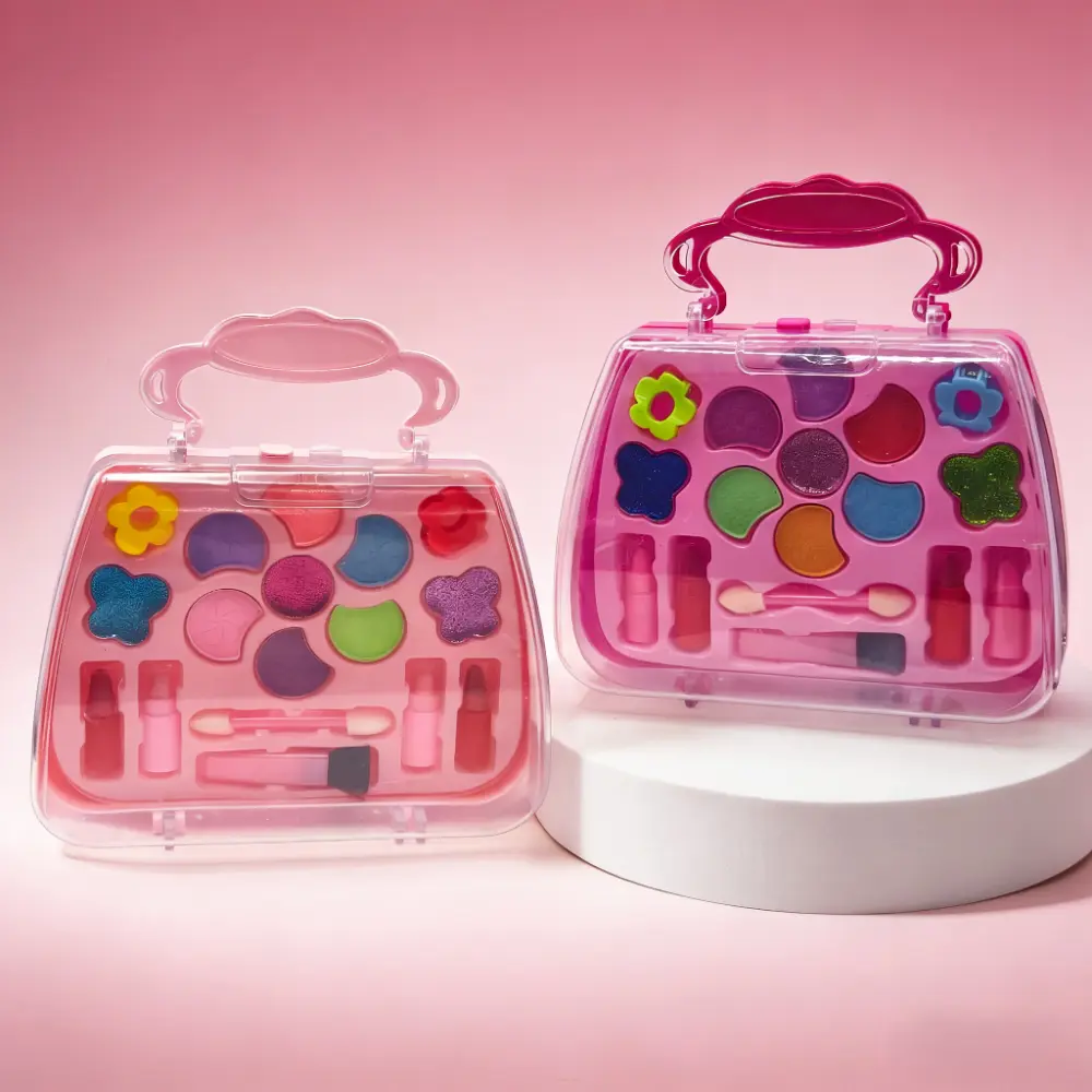 1pc Children's Girl Makeup Set Washable Princess Cosmetic Toy Pretend Play Handheld Makeup Box with Lipstick, Eyeshadow, Blush, and Makeup Brush for Birthday Christmas Gifts
