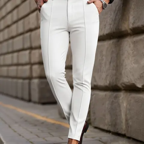 Men's Versatile Casual Solid Color Plain Fitted Business Casual Pants, Office Daily Wear Nine-Quarter Pants, Comfortable and Stylish, Perfect for Work and Leisure, Casual Plain Trousers, Casual Bottoms, Casual Stylish Clothing