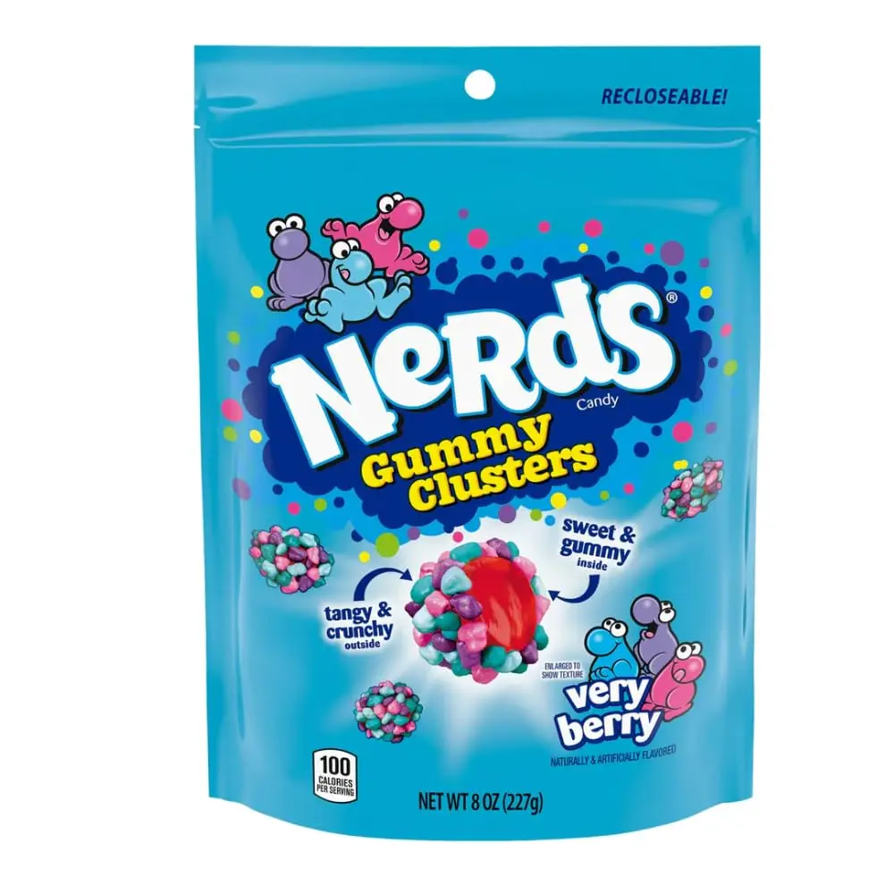 NERDS Gummy Clusters, Candy, Very Berry, Crunchy and Gummy, Back To School Sweet Treat, 8 oz