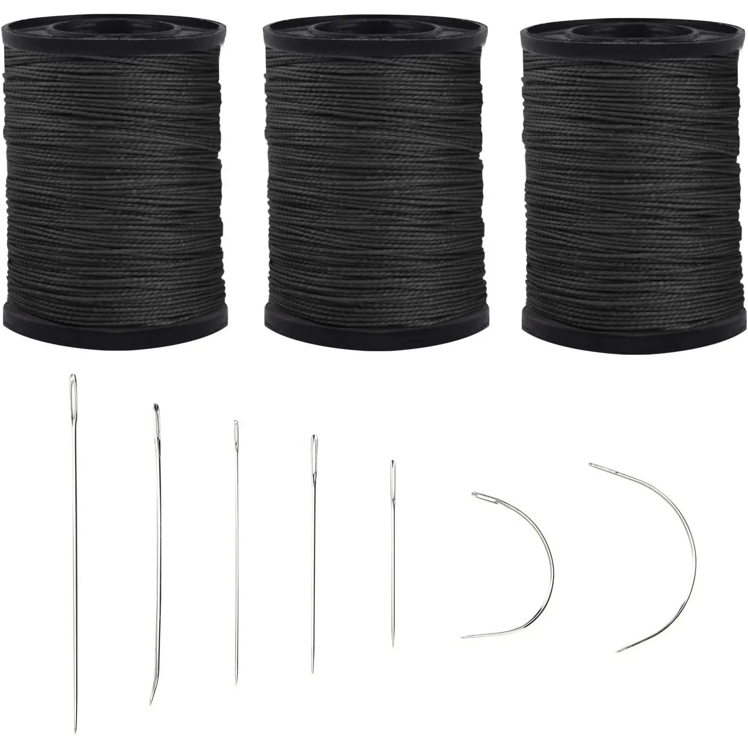 Extra  Upholstery Repair Sewing Thread Kit and Heavy Duty Household Hand , Including 7 Styles of Leather Canvas Sewing  and 3 Rolls Nylon Thread (70 Yard of Each Roll), Black