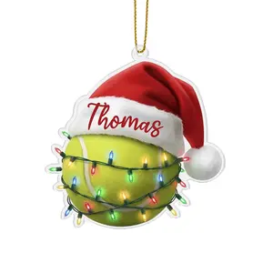 Personalized Irregular Acrylic Tennis Ball Ornament - Custom Name Hanging Decoration, Christmas Holiday Festive Keepsake for Tennis Lovers