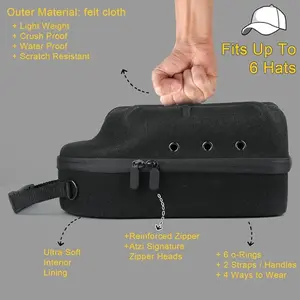 Hard Baseball Cap Case with Adjustable Straps, Fits 6 Hats, Perfect for Travel, Portable Eva Hat Storage Box