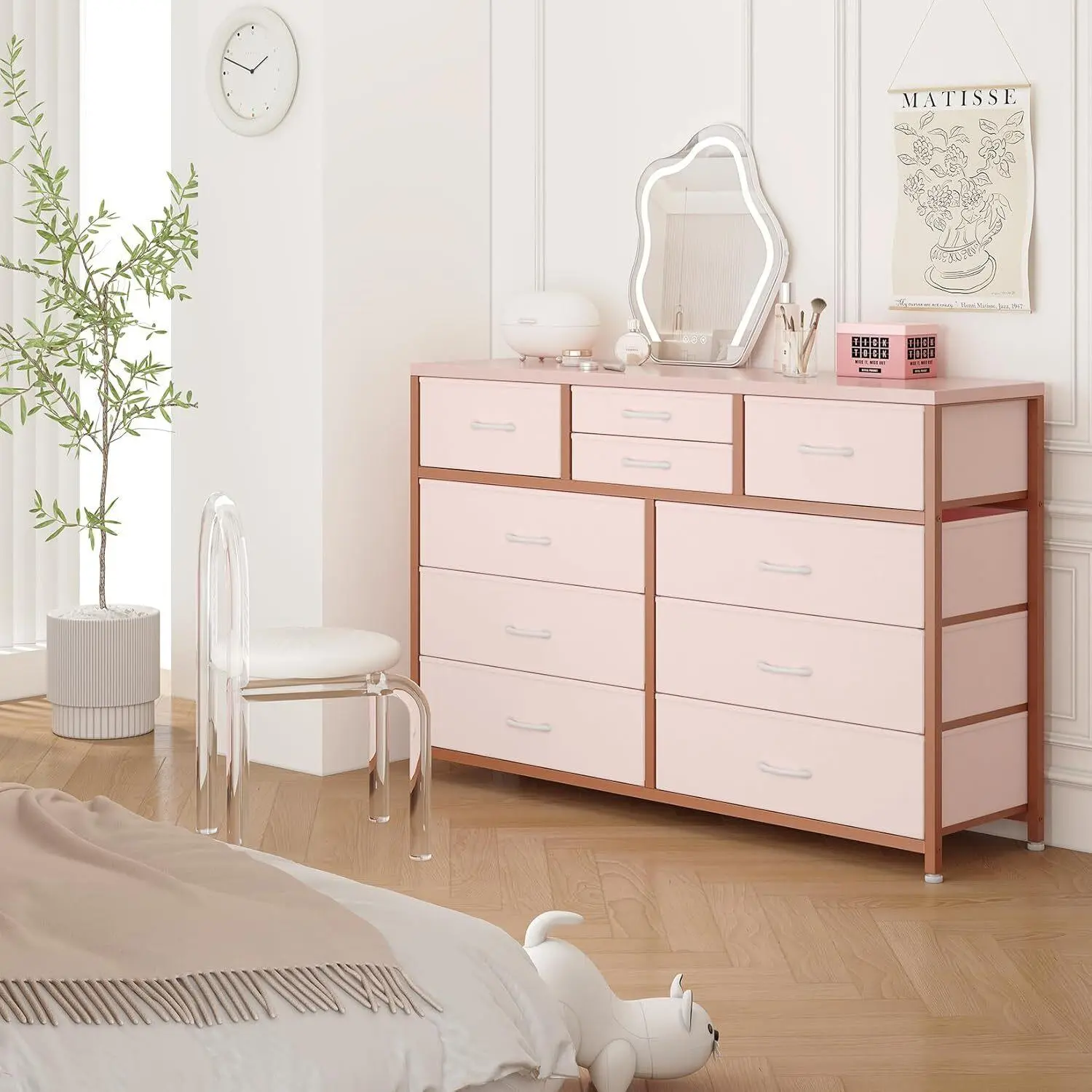 Gaomon 45-in Tall Rectangular Wood Freestanding Dresser Stand - Sturdy Metal Frame, Deep Drawers, Easy Setup, Assembly Required, Kid-Safe, Waterproof, Space-Saving Organizer for Bedroom, Living Room