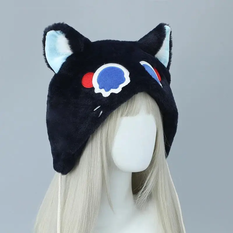 Genshin Impact Wanderer Scaramouche Anime Cosplay Soft Touch Polyester Plush Hat - Kawaii Fluffy Cat Ear Fashion Accessory, Role Play Prop, Gift Item