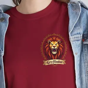 Gryffindor-Inspired Lion Crest Shirt  Bold Front & Back Design for Wizarding Fans
