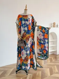 Floral Print Long Sleeve Kimono & Scarf Set, Casual Open Front Outerwear & Shawl Set for Beach Vacation, Beach Cover Ups, Ladies Clothes Accessories for Summer