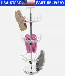 Steel 3 Tier Shoe Tree Organizer Fits 12 - 15 Pairs of Shoes Revolving