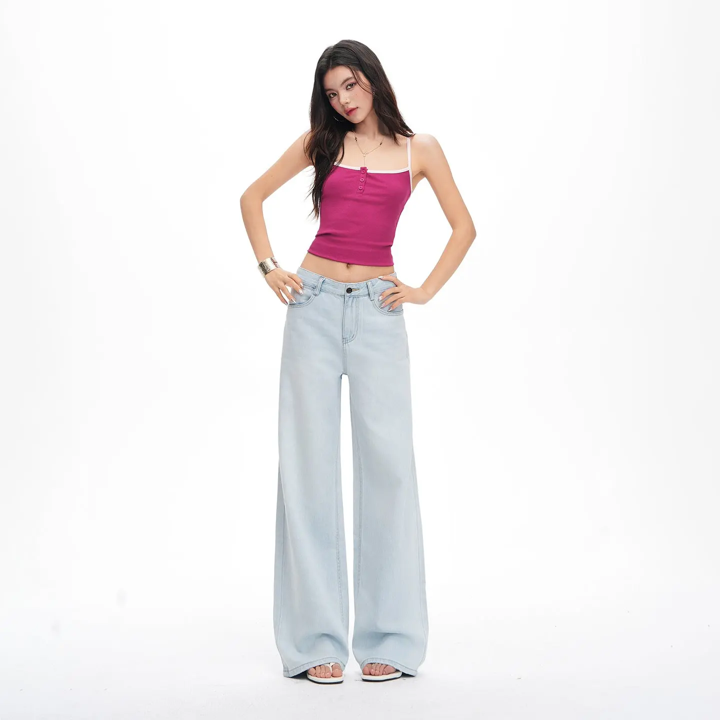 Light Blue Tencel Wide-Leg Jeans Women