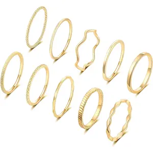 NBB1 10 Pcs 1-2mm 18K Gold Plated Simple Rings for Women Band Knuckle Stacking Midi Rings Elegant Classic Minimalist Rings Comfort Fit