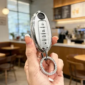 [ Side Diamonds ] 4 Buttons TPU Car Key Case Cover Shell Fob for Nissan Rogue Pathfinder Altima Sentra Murano Maxima Titan Armada Frontier Kicks