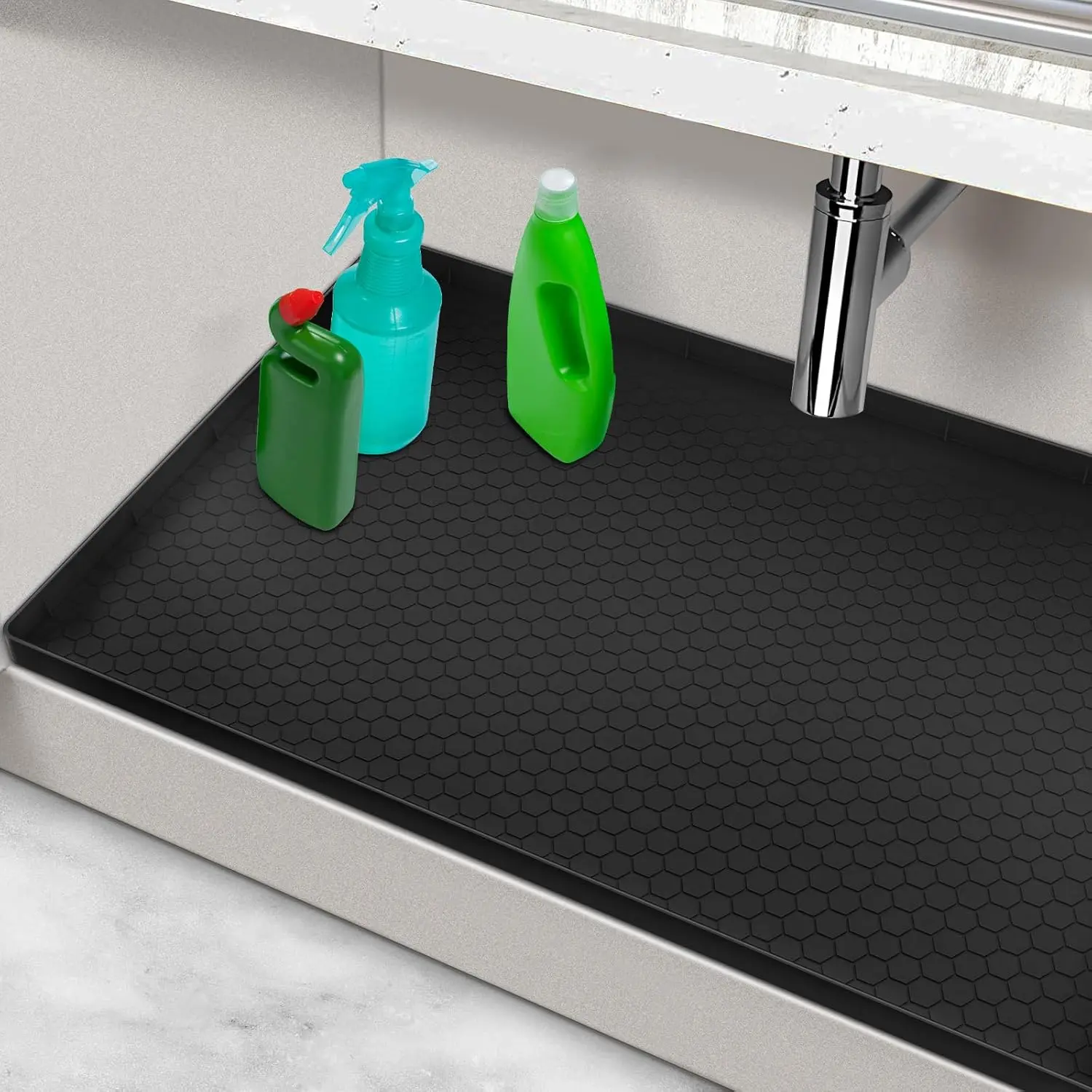 Silicone Waterproof Under Sink Mats for Kitchen - 34”x22” Cabinet Protectors with Soft Edges, Shelf Liner, Drip Tray, Leak Proof, Oil Resistant Tray Organizer, Tableware Coasters, Sink Protection
