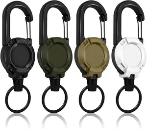 4-Piece Heavy Duty Retractable Keychain Set with Carabiner Badge Reel, ID Badge Holder Retractable Key Ring with 24 Inch Steel Wire Cord and 8oz ABS Shell for Work Outdoor Daily Use Construction Nurse Teacher Security Office Essentials