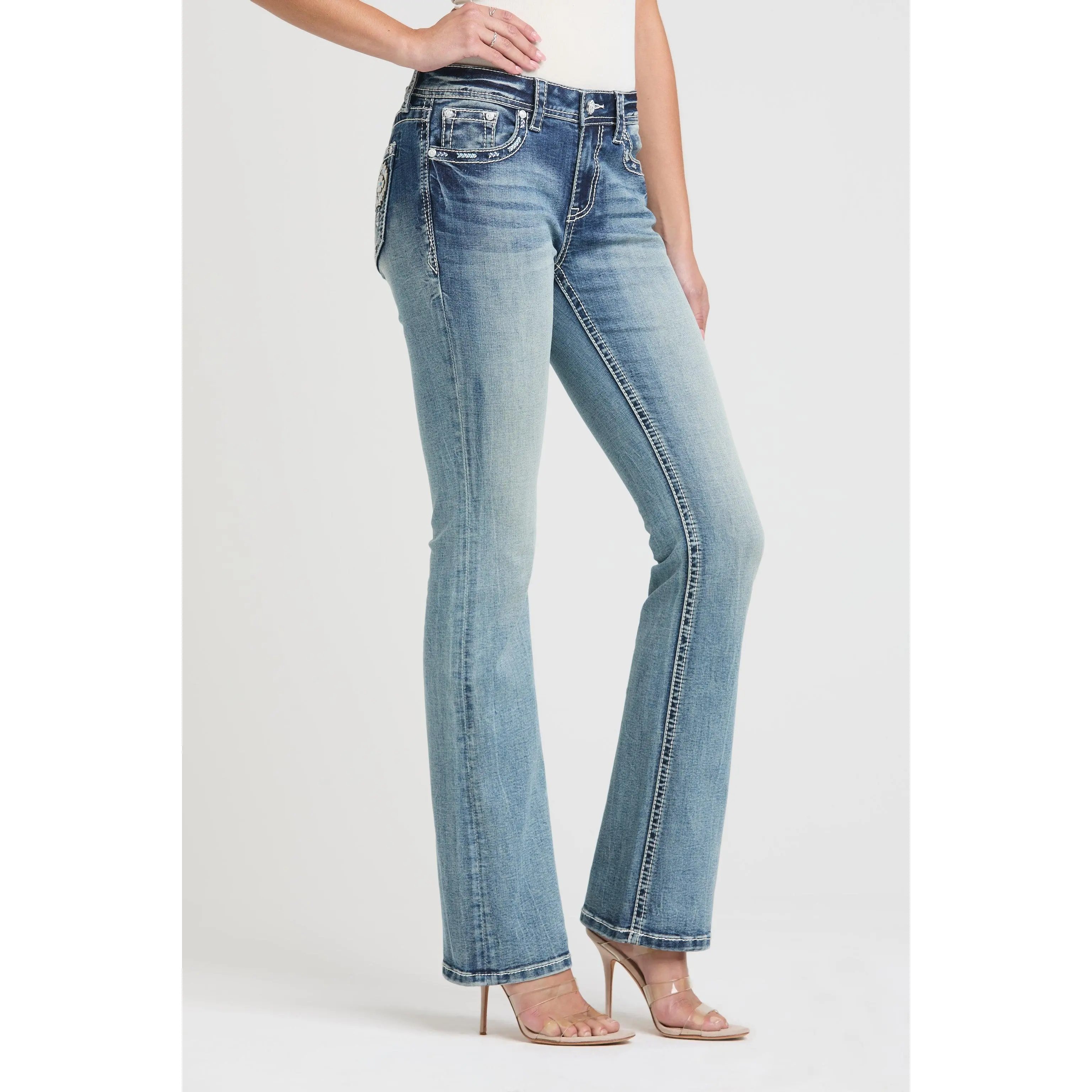 Aztec Embroidery Bootcut Jeans