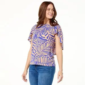 Iman Global Chic Overlapping Flutter Sleeve Knit Top