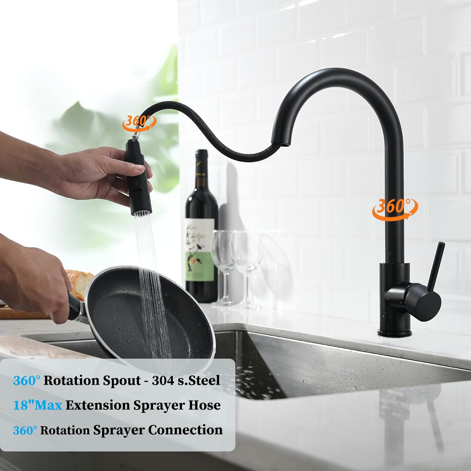Pull Out Kitchen Faucet, Two Function Single Handle Kitchen Mixer, Hot and Cold Water Taps Deck Mounted Kitchen Tap