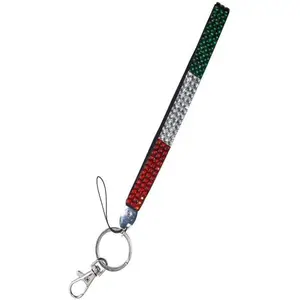 Italian Flag Jeweled Keychain - Italy Collection of Key Rings & Fobs - 7" Length - Metal Material - Glittery Rhinestones - Practical Gift