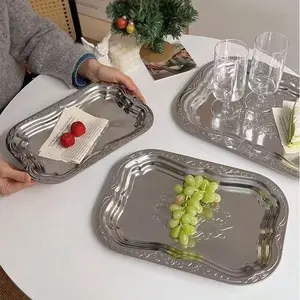 3pcs Stainless Steel Vintage Dinner Plates, Home Decoration Trays, Jewelry Trays, Restaurant Fruit Trays, Cafeteria Restaurant Tableware, Outdoor Camping Supplies, Picnic Tableware