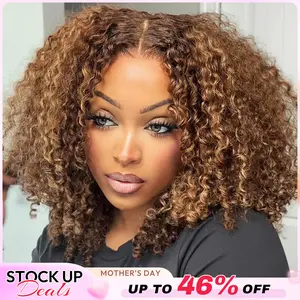 CurlyMe Wear Go Glueless Kinky Curly P4/27 Highlight Ombre Color Human Hair Wig 180% Density 7x5 Pre-cut Transparent Lace Front Wig Pre-plucked Natural Hairline Shipping in 24H #Summervibes #Tiktokshopstockup