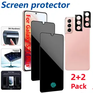 ( 2+2 Pack) Suitable For Samsung Galaxy S21 Plus 6.7-Inch 5g Privacy Screen Protector And Camera Lens Film, 9h Hardness Tempered Glass, Scratch Resistant, Fingerprint Resistant, Bubble Free ﻿