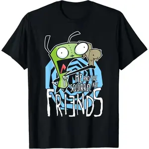 Invader Zim GIR Me And The Squirrel Are Friends Shirt | GIR Funny Quote Tee | Invader Zim Cartoon Graphic T-Shirt | Cute GIR Meme Shirt | Unisex Nickelodeon Cartoon Tee