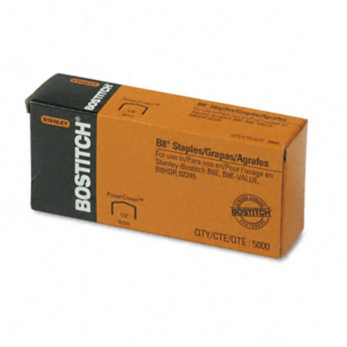 B8 Full Strip Office Staples - 1/4" Leg Length, Chisel Tip, Max Penetration, High Volume - 5000 per Box
