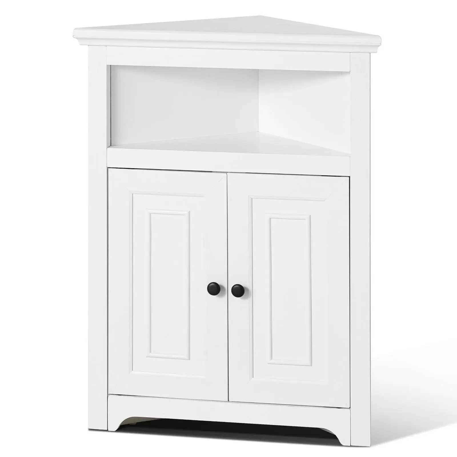 VEVOR 32" Corner Storage Cabinet,  3 Tiers Small Storage Cabinet with 2 Wooden Doors & Adjustable Shelves, Freestanding Corner Kitchen Cabinet for Living Room, Kitchen, Laundry Room, Bathroom, White