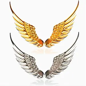 3D Eagle Angel Wings Stickers Metal Aluminum Decals for Car And Motorcycle Exteriors - SilverGolden