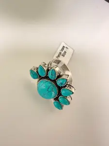 Premium Turquoise Cluster Ring Western Cowgirl Statement Ring Size 9