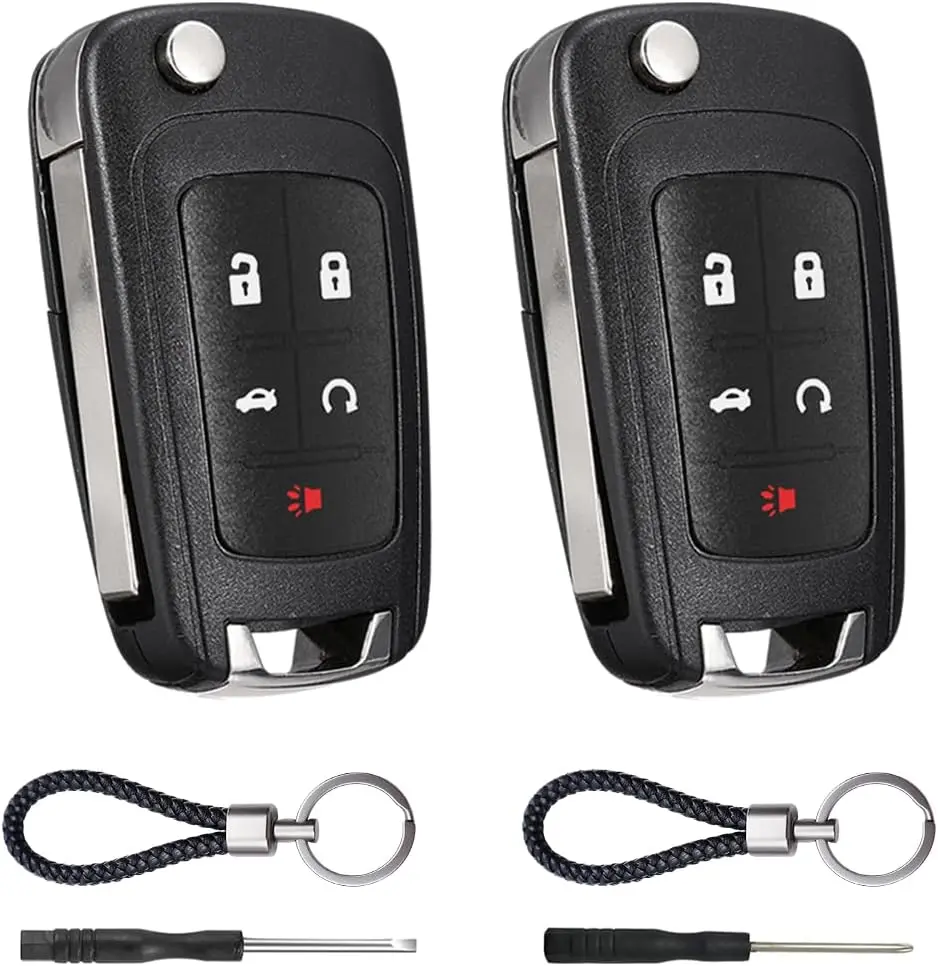 5-Button Keyless Entry Remote Control Car Key Fob Case Replacement Shell for Chevy Cruze, Camaro, Impala, Equinox, GMC Terrain, Buick Regal, Lacrosse (2010-2017) - 2 Pack