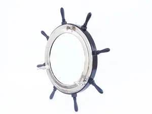 Handcrafted Model Ships SW-36-Mirr-CH 5 x 36 x 36 in. Deluxe Class Wood & Chrome Ship Wheel Porthole Mirror
