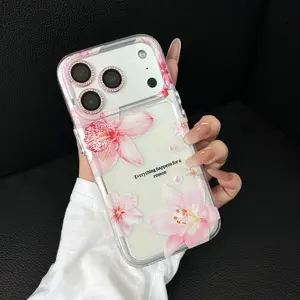 Chic Lily Charm TPU Pattern Phone Case for iPhone 17 16 15 14 Pro Max 13 12 Anti-Yellowing Shockproof Protection Lightweight Transparent Soft Cover Cellphon Protective.lphone 17/16 /15promax /13