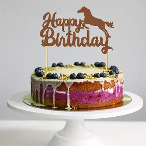 Glitter Horse Birthday Cake Decoration Insert Card, Outdoor Sports Equestrian Theme Party Supplies, Sparkling Horse Themed Birthday Party Decorations