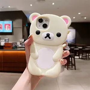 For iPhone 12 13 16 15 14 17 Pro Max Cute 3D Couple Rilakkuma Bear Silicon Soft Back Phone Case