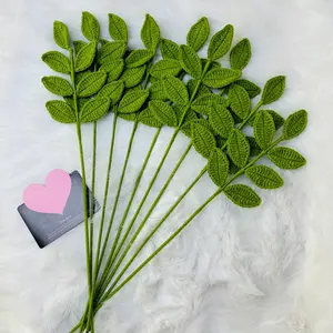 Handmade Crochet Four Seasons Leaf Flower Bouquet, Decorative Artificial Floral Arrangement, Valentine's Day Mother's Day Easter Party Gift, Faux Greenery